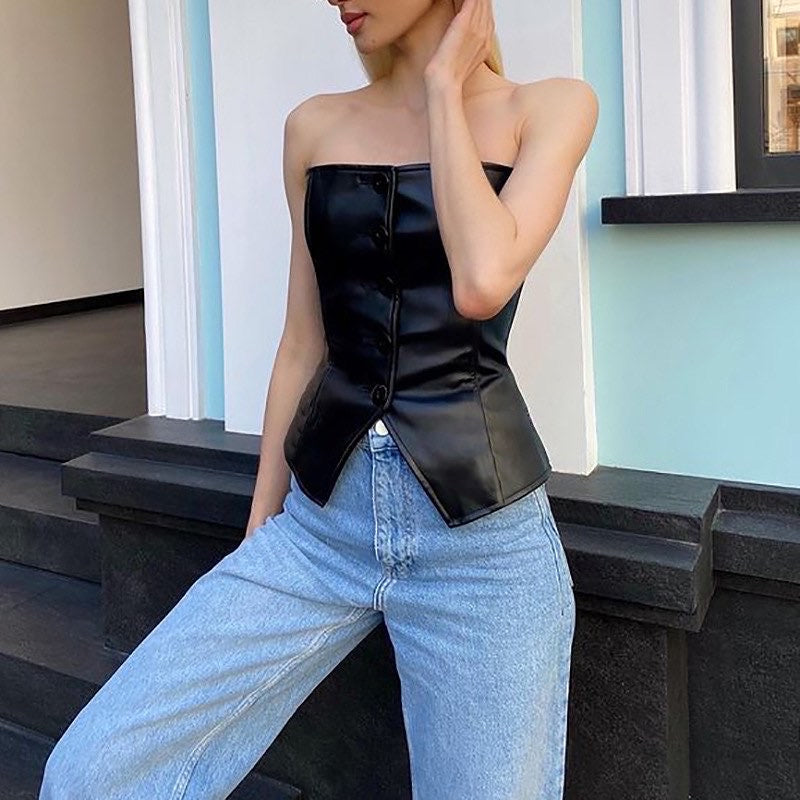 Lasolde Leather Tube Top