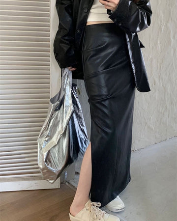 Pova Leather Slit Skirt