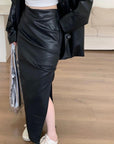 Pova Leather Slit Skirt