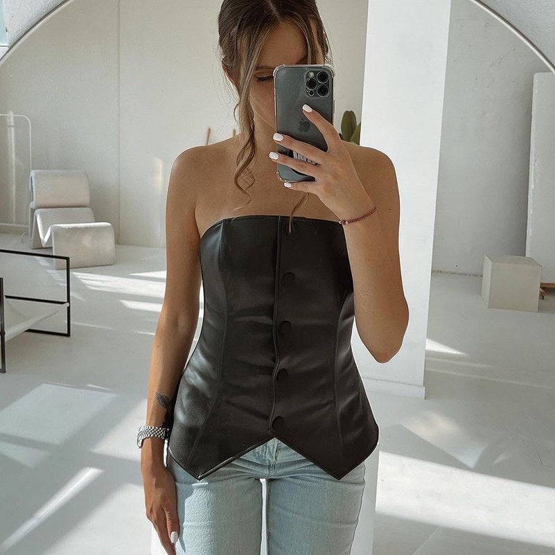 Lasolde Leather Tube Top