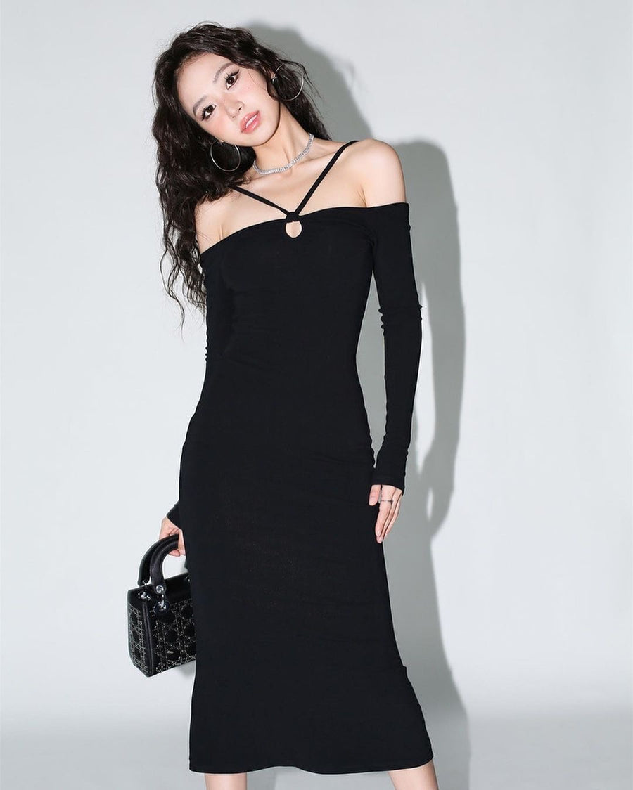 Selna Halterneck Off Shoulder Dress