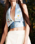 Jennie Blue Flower Collar Top