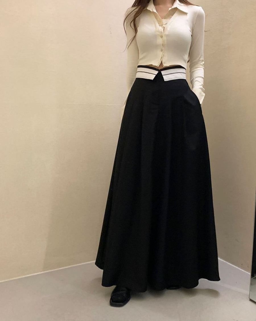 Merta Collar Waist Long Skirt