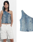 Hanvia Asymmetric Denim Top