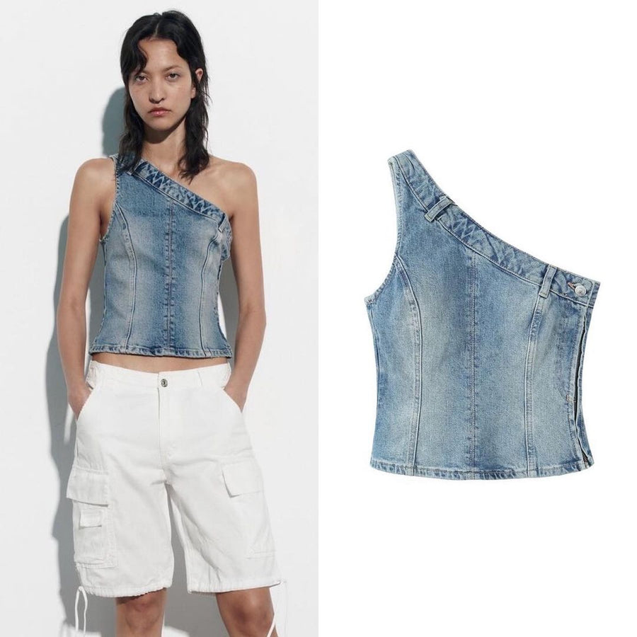 Hanvia Asymmetric Denim Top