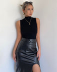 Adasa Leather Slit Skirt