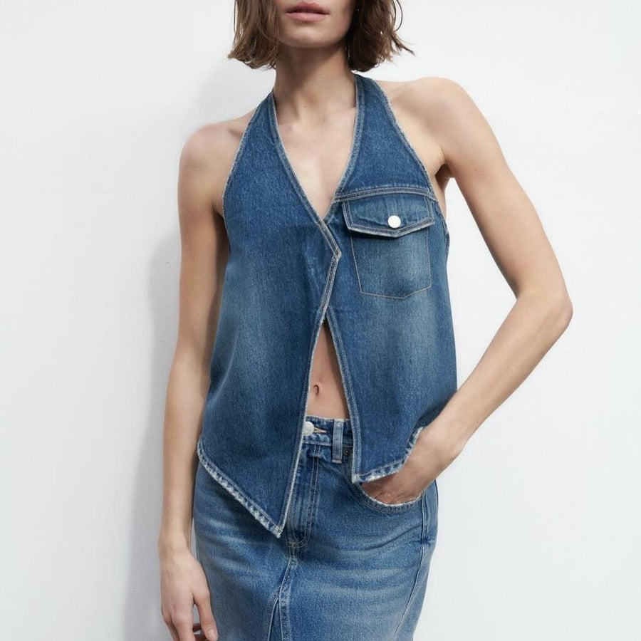 Vrielle Denim Halter Top