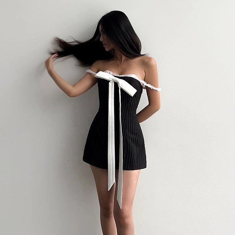 Jacquire Ribbon Striped Down Dress