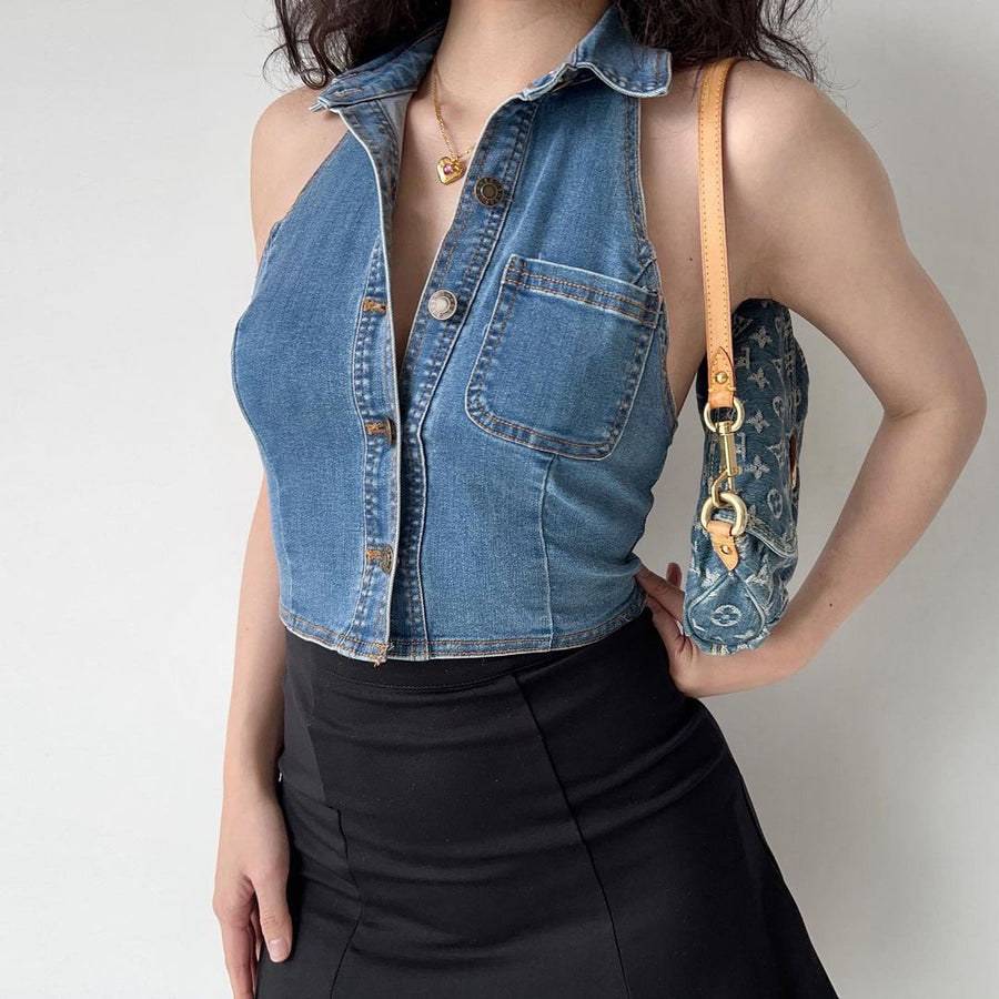 Corey Halter Neck Denim Top