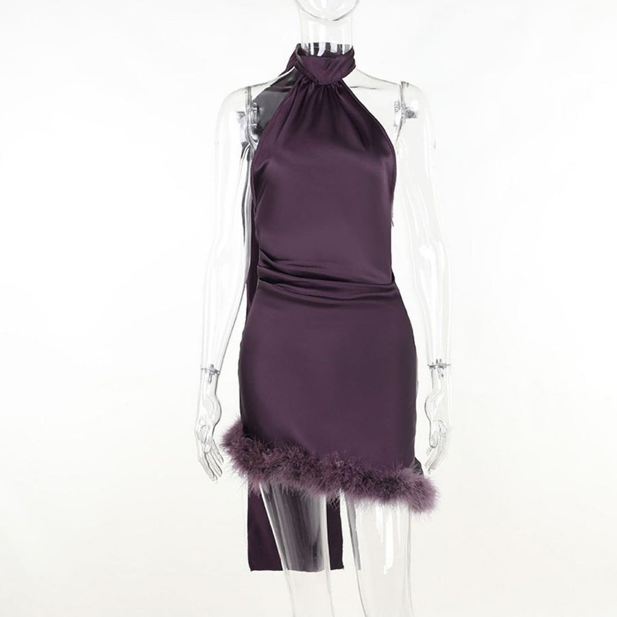 Delvine Fur Halter Dress