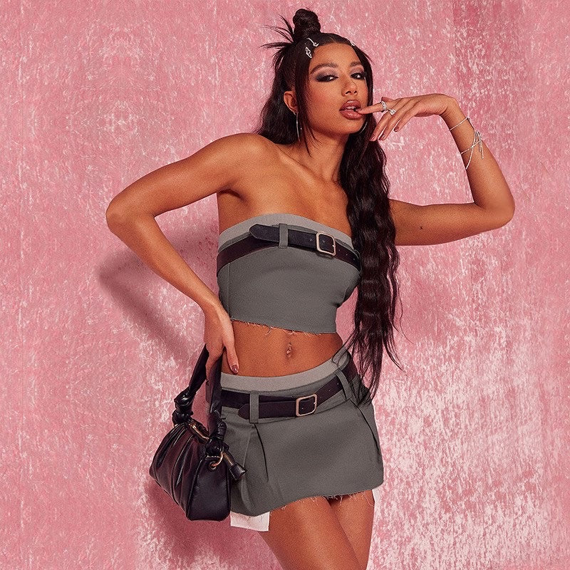 Zuri Gray Belted Set