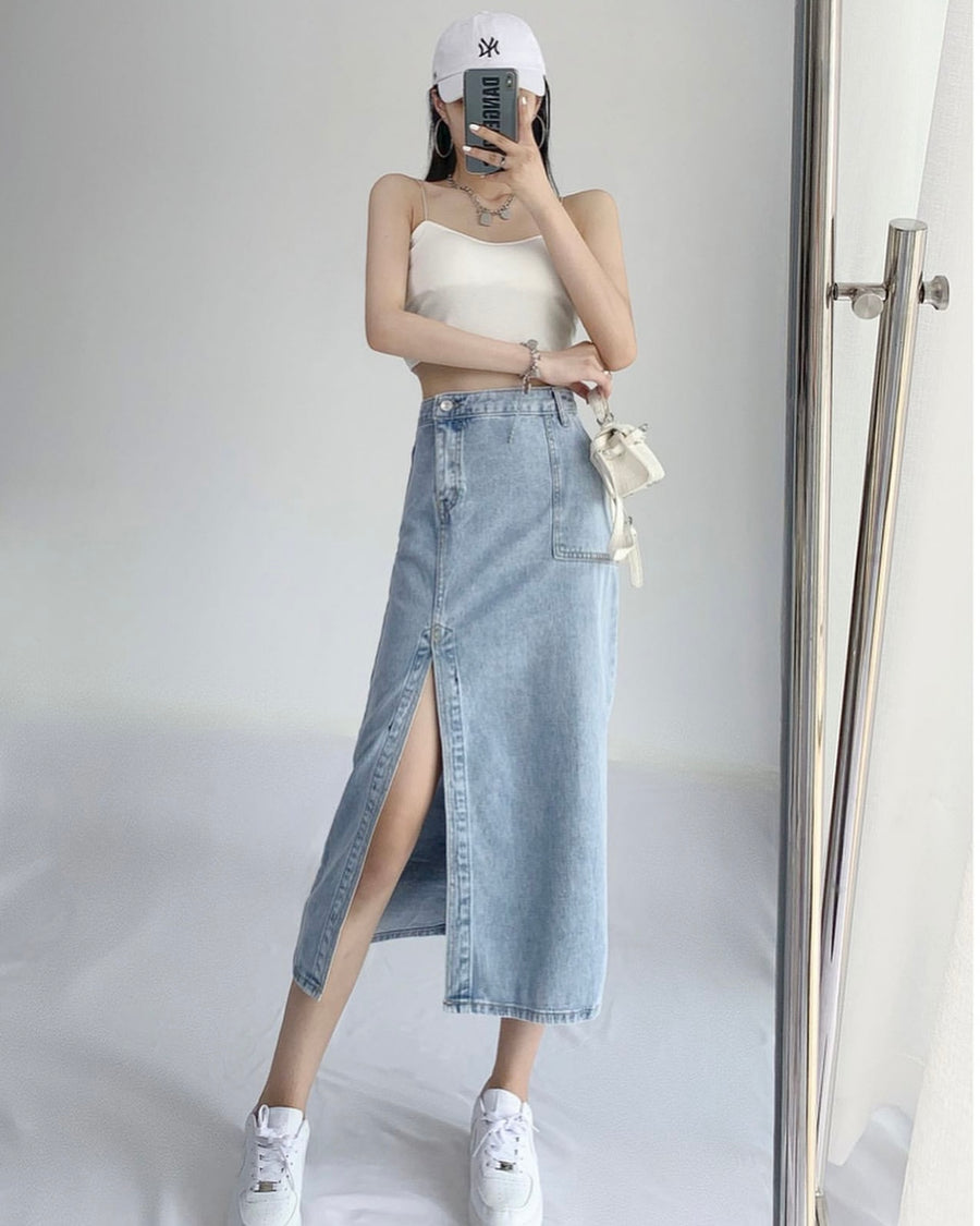 Elyse Denim Slit Skirt